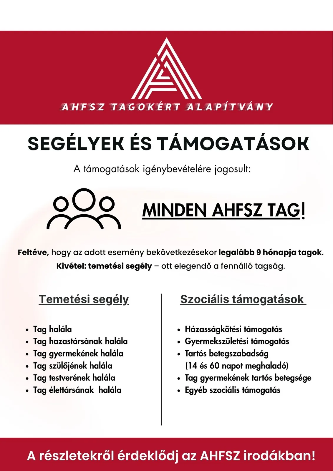 Tájékoztató szórólap az alapítvány temetési segélyeiről és szociális támogatásairól