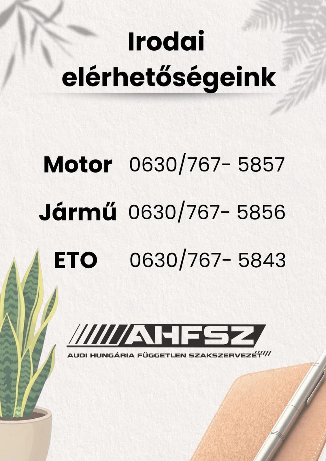 Irodai elérhetőségeket összefoglaló lap illusztrált, papírtextúrás háttéren